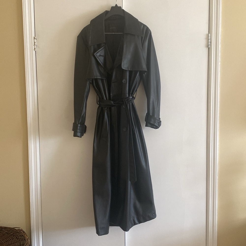 Faux Leather Trench Coat